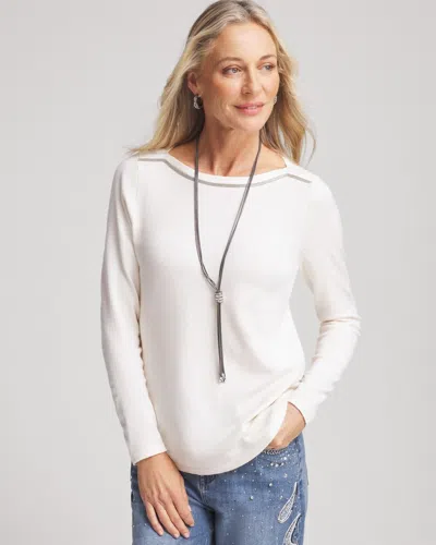 Chico's Caviar Bead Bateau Neck Sweater In English Cream Size 16/18 |