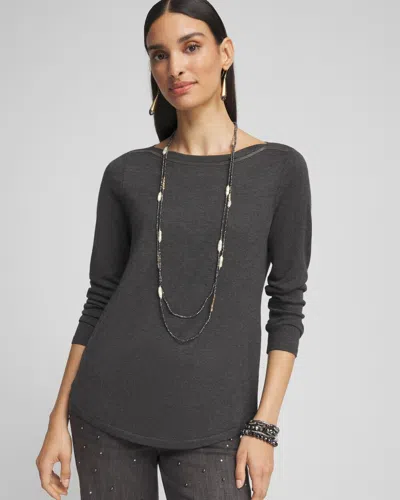 Chico's Caviar Bead Bateau Neck Sweater In Gray Size 20/22 |  In Graphite Heather Gray