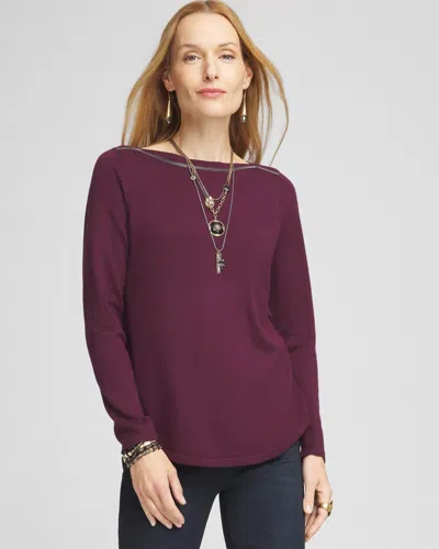 Chico's Caviar Bead Bateau Neck Sweater In Purple Size 16/18 |  In Deep Raisin