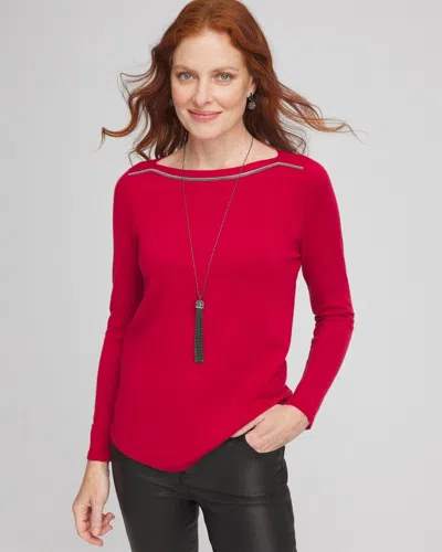Chico's Caviar Bead Bateau Neck Sweater In Size 20/22 |  In Red Allure