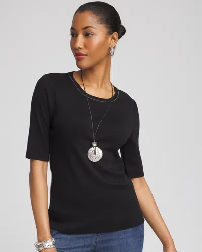 Chico's Caviar Bead Elbow Sleeve Tee In Black Size 4/6 |
