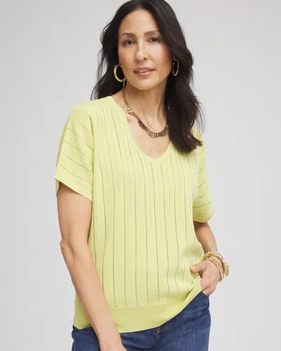 Chico's Caviar-embellished V-neck Pullover Sweater In Frozen Lime Size 20/22 |
