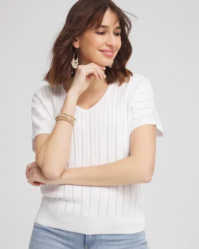 Chico's Caviar-embellished V-neck Pullover Sweater In White Size 0/2 |  In Alabaster