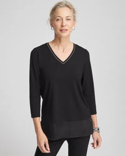 Chico's Caviar Satin Mix Tunic Top In Black Size 4/6 |