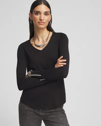 Chico's Caviar Trim V-neck Pullover Sweater In Black Size 20/22 |
