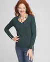 Chico's Caviar Trim V-neck Pullover Sweater In Enchanted Forest Size 20/22 |  In Enchanted Forest