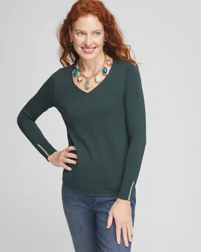 Chico's Caviar Trim V-neck Pullover Sweater In Enchanted Forest Size 20/22 |