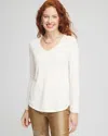 Chico's Caviar Trim V-neck Pullover Sweater In English Cream Size 4/6 |  In English Cream