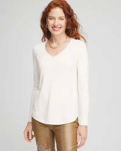 Chico's Caviar Trim V-neck Pullover Sweater In English Cream Size 4/6 |