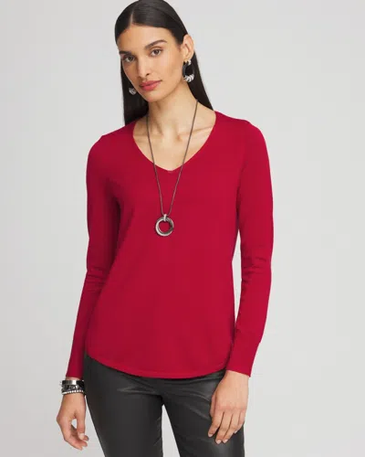 Chico's Caviar Trim V-neck Pullover Sweater In Size 16/18 |  In Red Allure