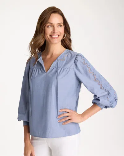 Chico's Chambray Lace Tie-front Blouse In Washed Indigo In Blue