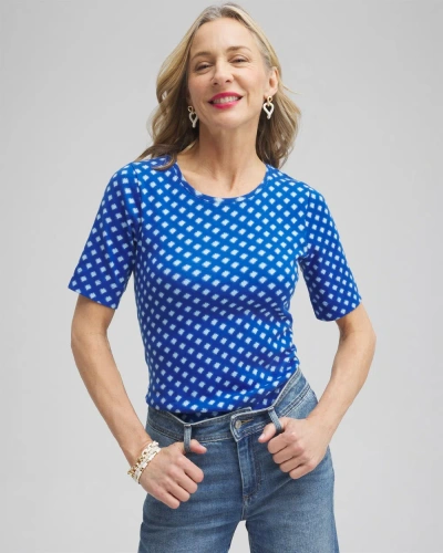 Chico's Checkered Everyday Elbow Sleeve Tee In Blue Size 8/10 |  In Intense Azure