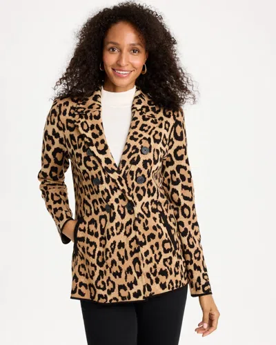 Chico's Cheetah Jacquard Sweater Blazer In Black