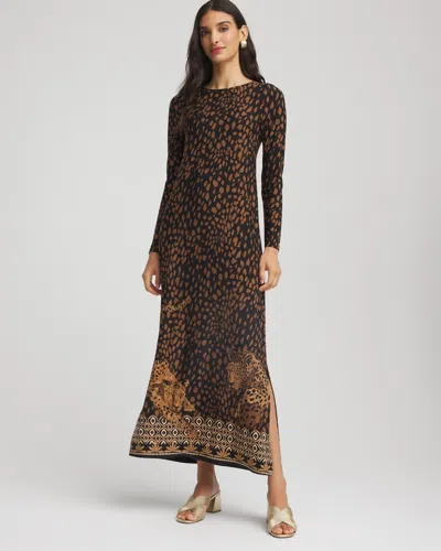 Chico's Cheetah-print Boatneck Column Dress In Black In Brown