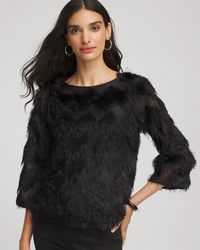 Chico's Chevron Fringe Party Top In Black