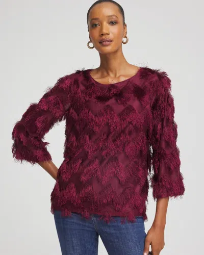 Chico's Chevron Fringe Party Top In Deep Chianti In Burgundy