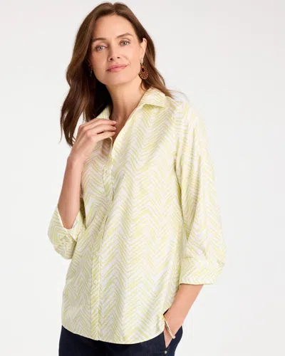 Chico's Chevron No Iron Stretch Shirt In Soft Lime In Yellow