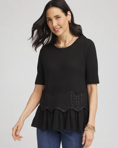 Chico's Chevron Sequin Peplum Linen Tee In Black
