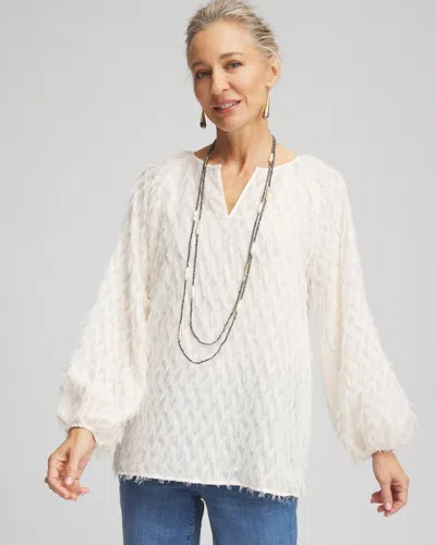 Chico's Chevron Fringe Blouse In English Cream Size 16/18 |