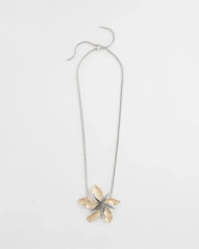 Chico's Originals Mixed Metal Flower Pendant Necklace In Metallic