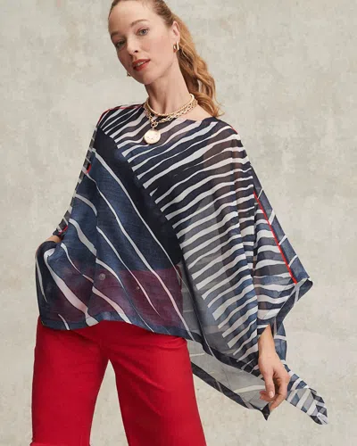 Chico's Chiffon Abstract Lines Poncho In Classic Navy Size Small/medium |  In Navy Blue