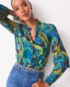 Chico's Chiffon Clip Dot Swirl Print Blouse In Blue Size 12/14 |  In Classic Navy