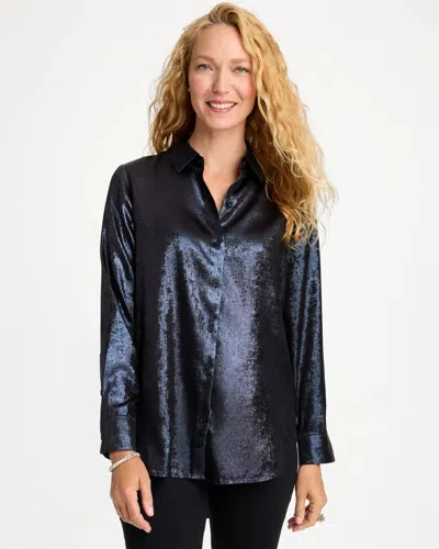 Chico's Chiffon Collared Long-sleeve Tunic In Majestic Midnight