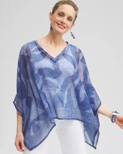 Chico's Chiffon Cool Abstract Poncho In Navy Blue Size Small/medium |