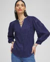 Chico's Chiffon Embroidered Shirt In Blue Size 18 |  In Medieval Blue