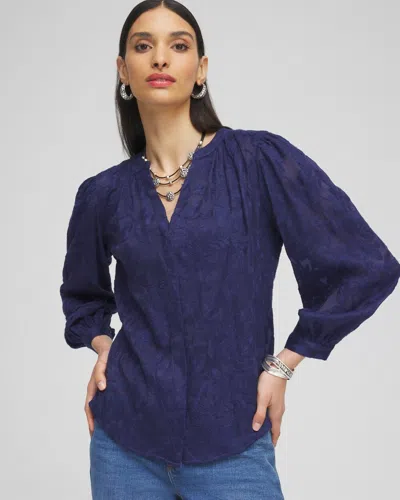 Chico's Chiffon Embroidered Shirt In Blue Size 18 |  In Medieval Blue