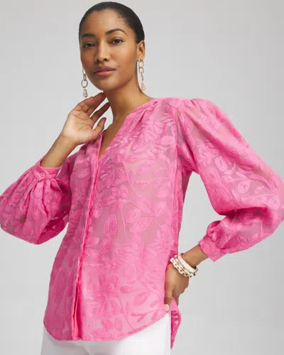 Chico's Chiffon Embroidered Shirt In Marrakesh Pink Size 14 |