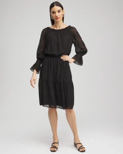 Chico's Chiffon Eyelet Dress In Black Size 12 |