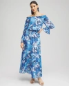 CHICO'S CHIFFON FLORAL MAXI DRESS IN NAVY BLUE SIZE 12 | CHICO'S