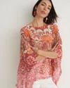 CHICO'S CHIFFON PAISLEY PONCHO IN CORAL ICE SIZE LARGE/XL | CHICO'S