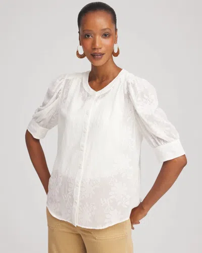 Chico's Chiffon Puff Sleeve Shirt In White In Sand