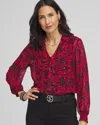 Chico's Chiffon Ruffle Neck Blouse In Size 6 |  In Red Allure
