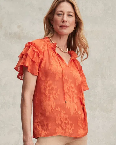 Chico's Chiffon Ruffle Neck Blouse In Valencia Orange Size 10 |  In Blood Orange