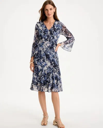 Chico's Chiffon Ruffled-surplice Godet Dress In Blue In Passport Blue