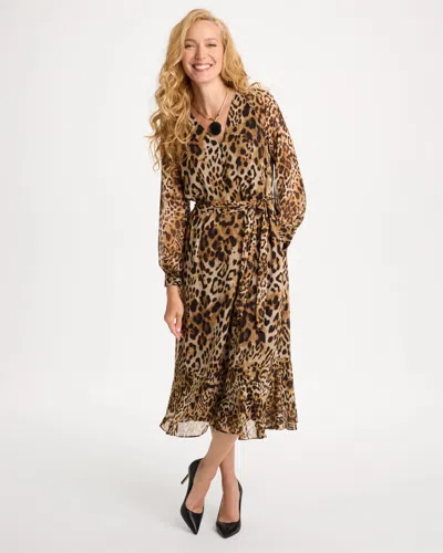 Chico's Chiffon Tie-neck Animal Print Dress In Black