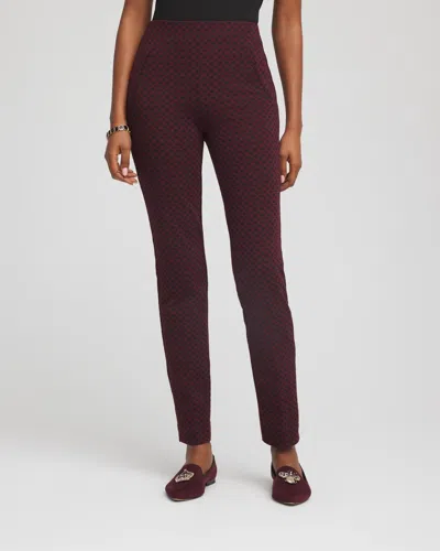 Chico's Circle Jacquard Juliet Slim Ankle Pants In Black In Burgundy