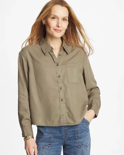 Chico's Classic Collared Denim Shirt In Lichen In Green