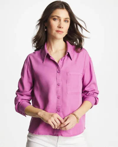 Chico's Classic Collared Denim Shirt In Violet Shadow In Purple