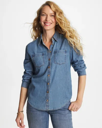 Chico's Classic Collared Denim Tunic In Allegro Indigo In Blue