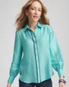 Chico's Classic Collared Piping Shirt In Aquatic Teal Size 20/22 |  In Aquatic Teal