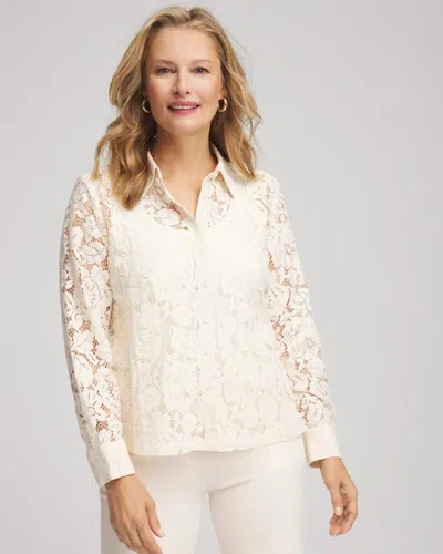 Chico's Classic-fit Collared Lace Shirt In Cream In White