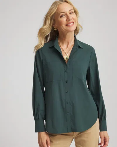 Chico's Classic-fit Collared Shirt In Darkest Spruce In Green