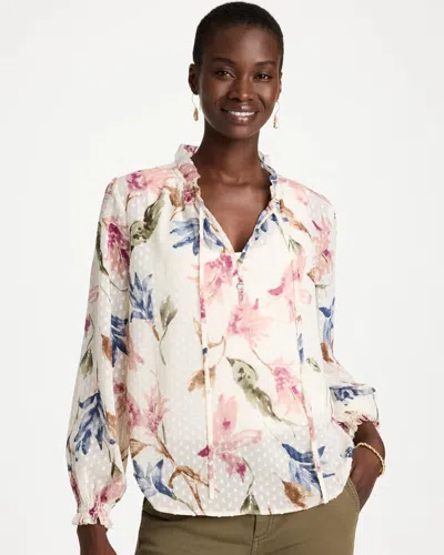 Chico's Clip Dot Floral Popover Blouse In Blue In Multi