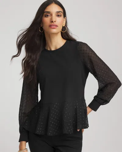 Chico's Clip-dot Peplum Top In Black