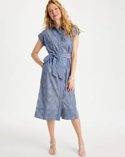 Chico's Clip Jacquard Denim Shirtdress In Blue