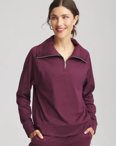Chico's Cloud Half-zip Pullover Top In Blackened Burgundy In Purple